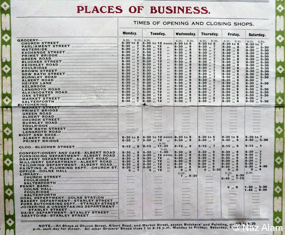 Colne & District Co-Op: Members Calendar 1920 - Places of Business