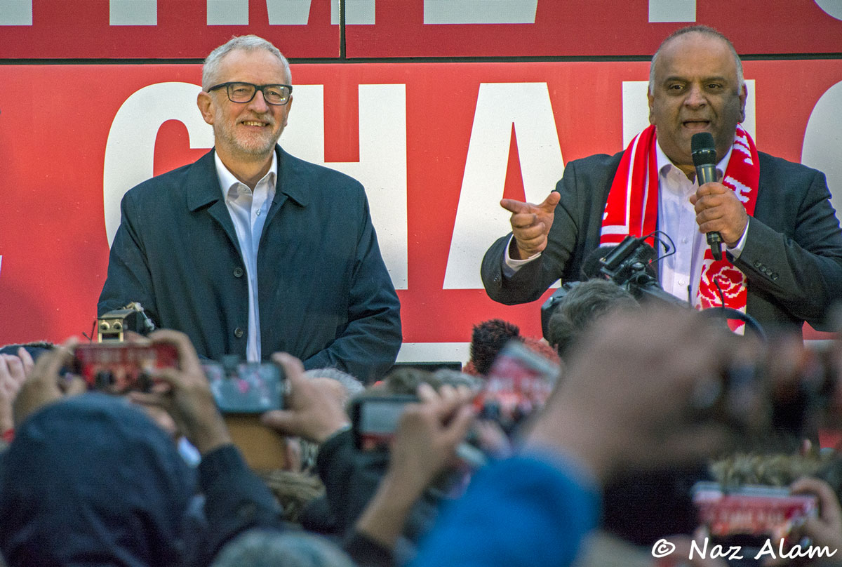 Pendle's Labour candidate Azhar Ali introduces Jeremy Corbyn to  the crowd.